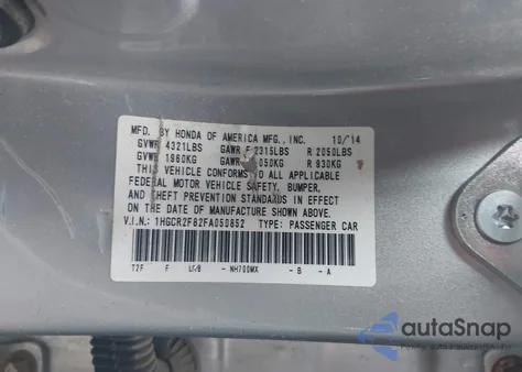 2015 Honda Accord Ex-L from USA, damaged, VIN 1HGCR2F82FA050852